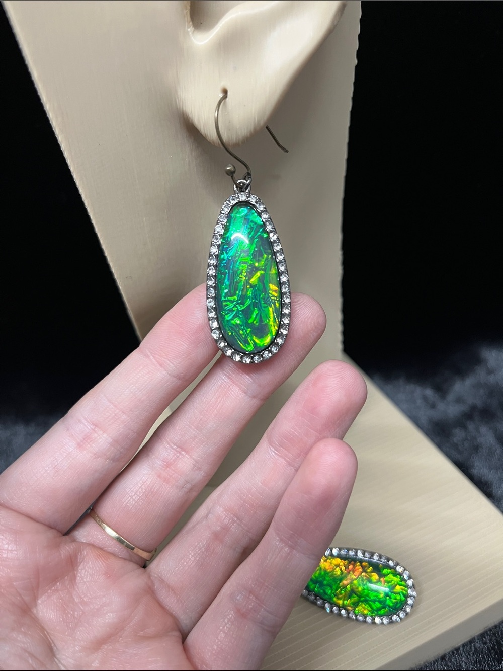 Sterling Silver Teardrop Green Opal-Inspired Dangle Earrings